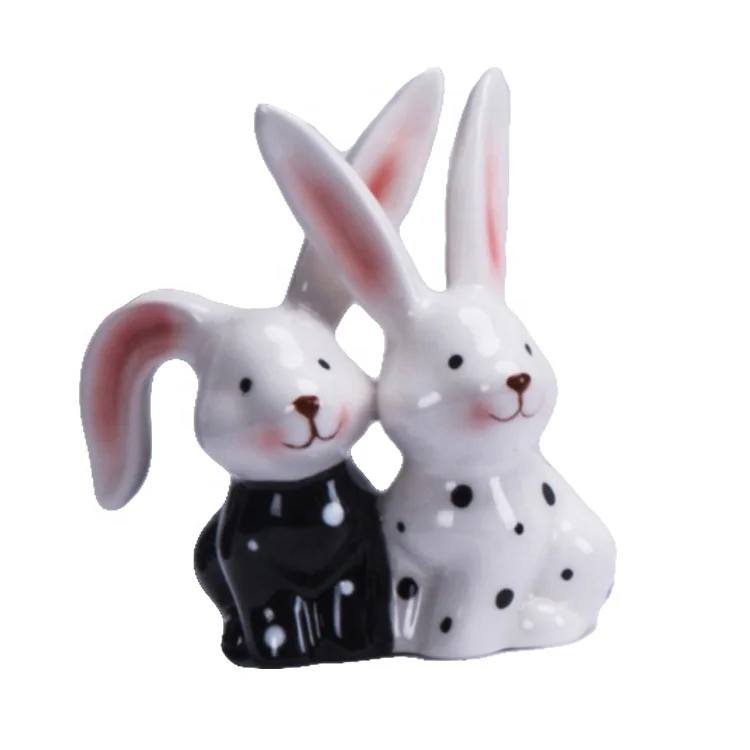 
Black and White Color ceramic rabbit and egg ornament for special easter decoration 