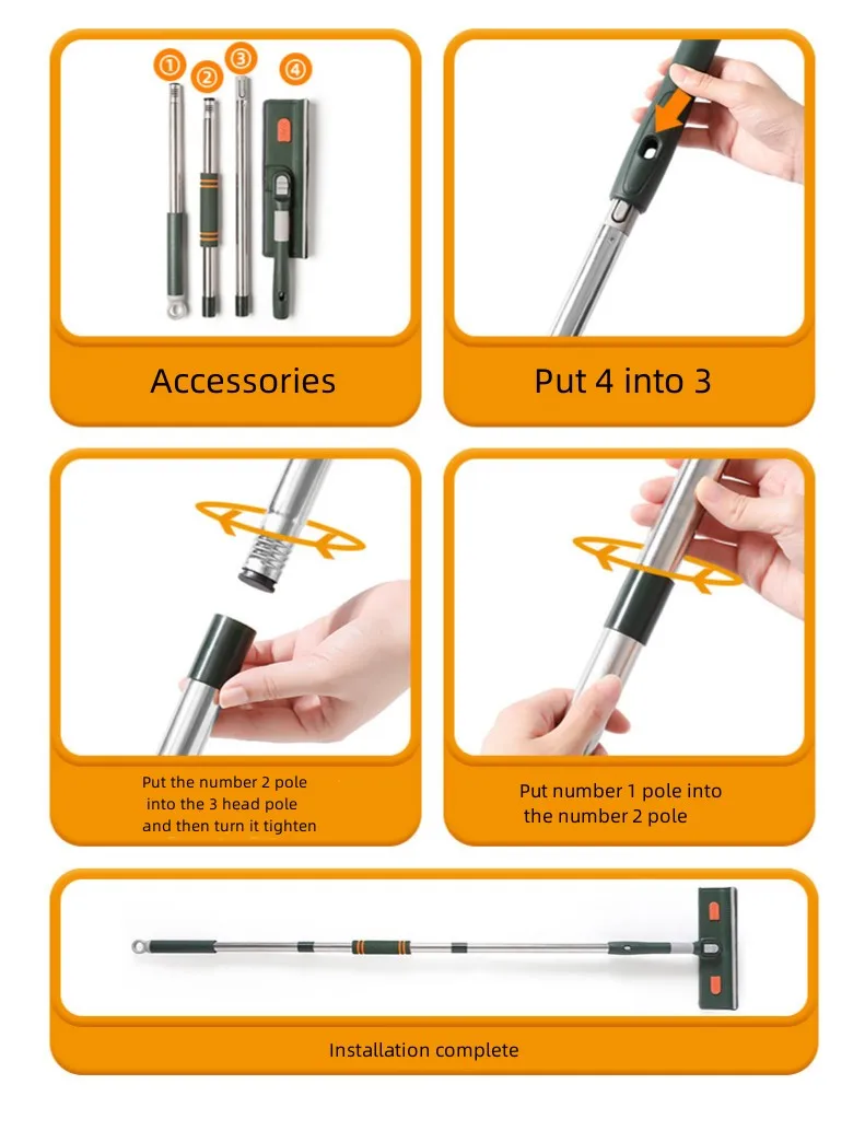 Window Cleaning Kit 4 in 1 Glass Cleaner Tool Extension Pole Professional Window Wiper Glass Cleaning Tools