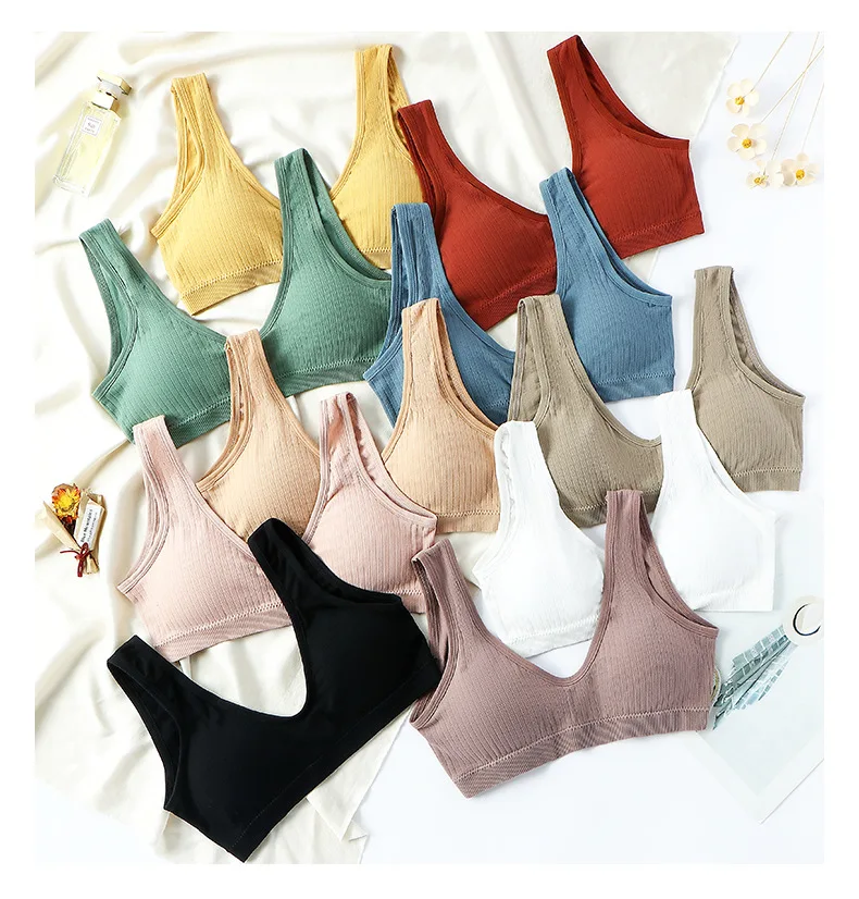 Cotton Female Underwear Set Short Skin Care Kits Ribbed Brassiere Sexy Thong Low Waist Panties Women Seamless Bra Lingerie Set