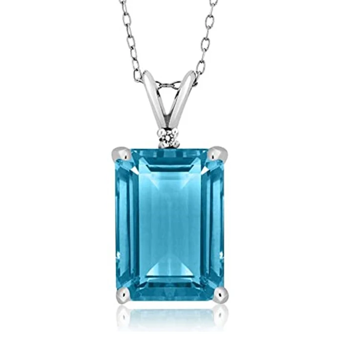 CAOSHI Exquisite Rectangle Shaped Blue Stone Zircon Pendant Necklaces High Quality 925 Silver Plated Ladies Necklace Jewelry