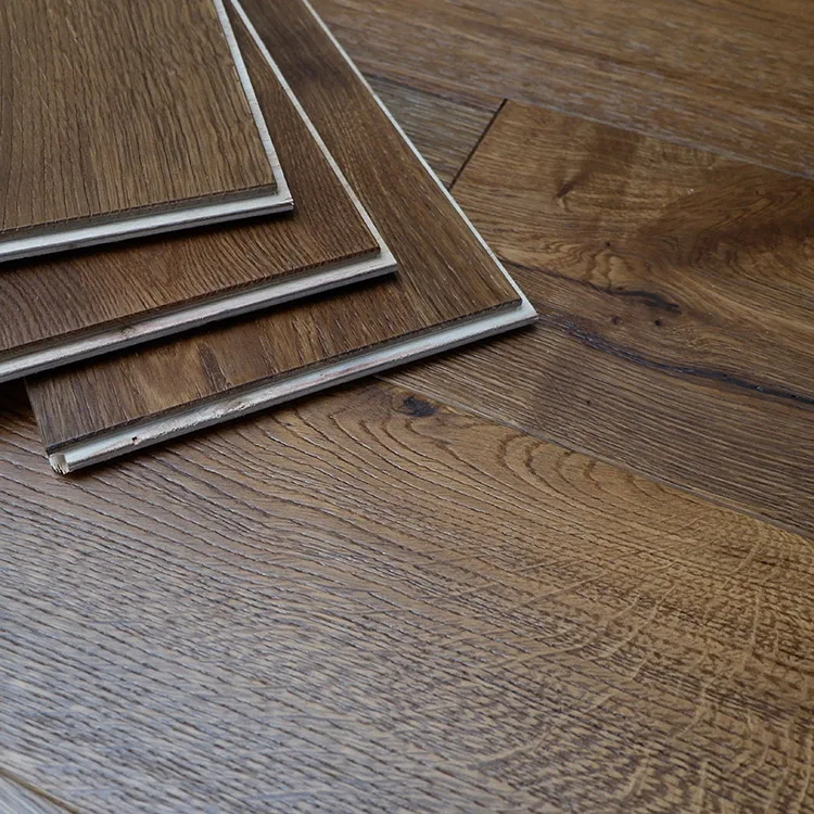 Smoked color and wire brushed French white oak parquet wood flooring for indoor