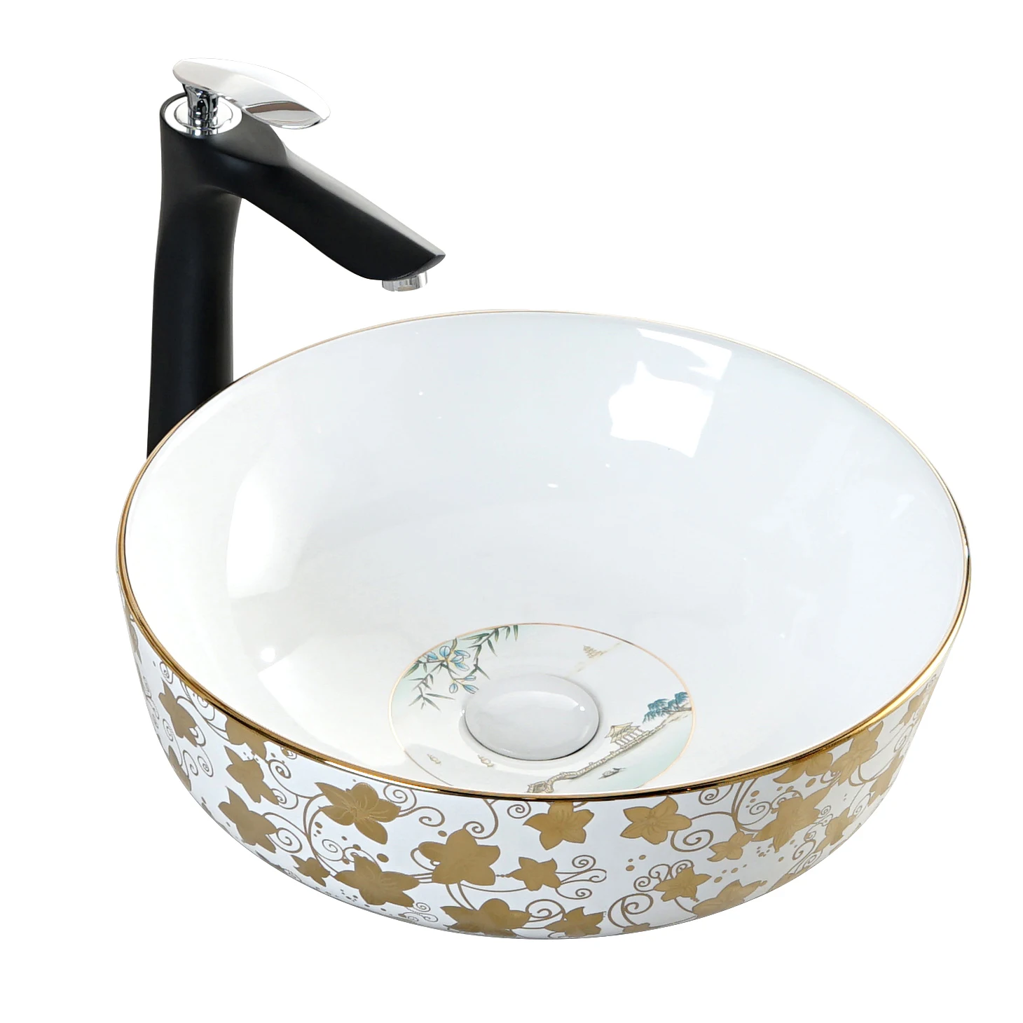 Luxury wash basins laboratory ceramic sink unique design hand painted golden sinks bathroom hand painted ceramic vessel sink