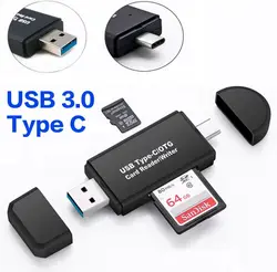 Amazon Best Selling 3 in 1 USB Type C Micro USB OTG SD Micro TF Card Reader Writer