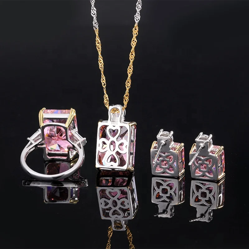 Fine Jewelry Set Pink 8A/5A Cubic Zirconia Silver Wedding Rings Custom Chunky Gemstone Ring Beautiful Women Favorite Style Ring