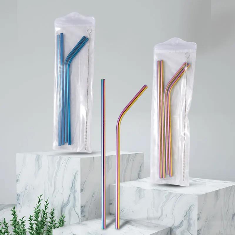 
Eco-friendly Reusable Stainless Steel Drinking Straws Bar Accessories Metal Customized with Bag Set 