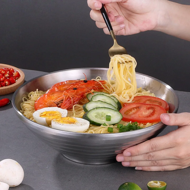Double Layer Japanese Ramen Bowl Stainless Steel Anti-Scalding Instant Noodles Salad Food Bowls for Restaurant Kitchen Tableware