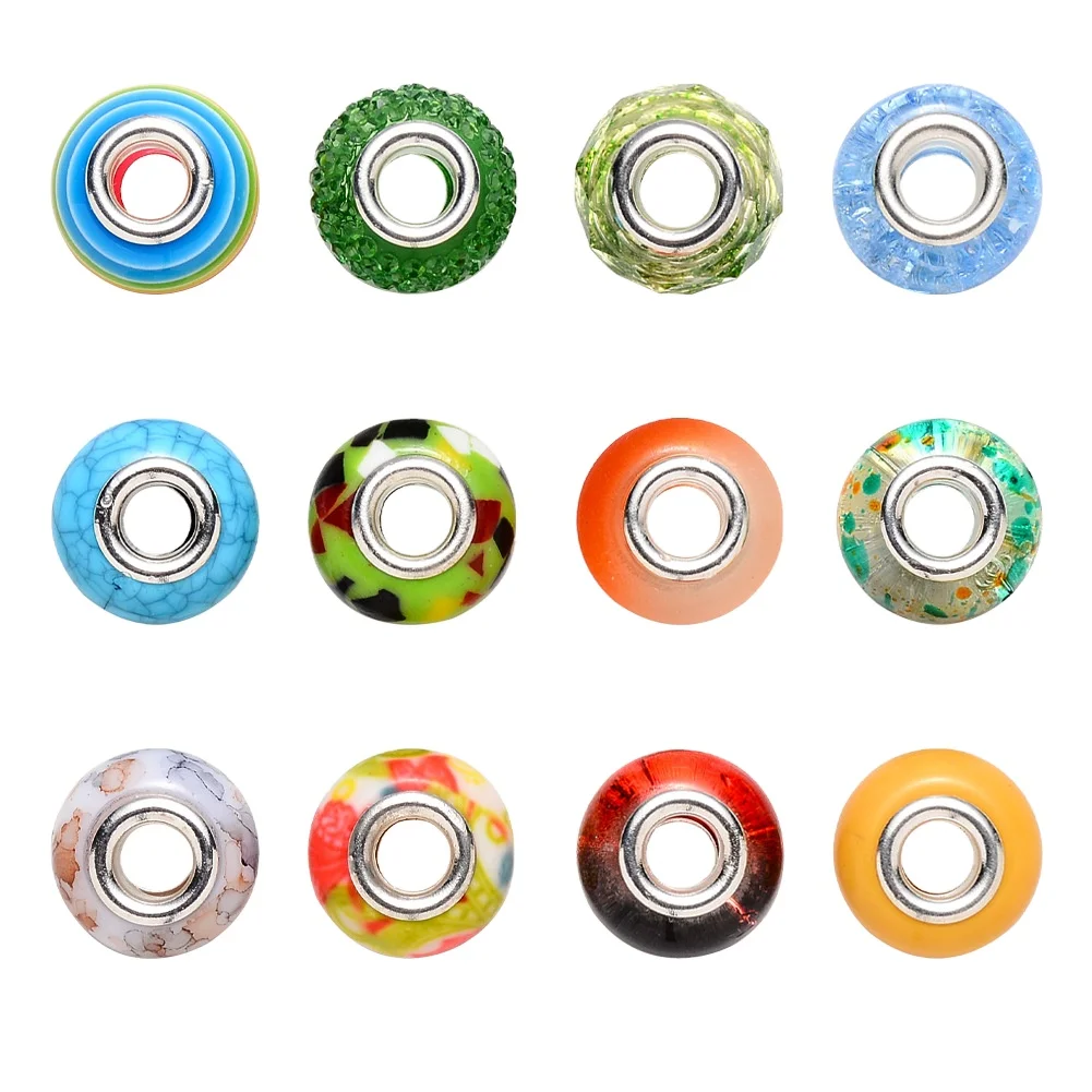Hobbyworker 96pcs 14*9mm European Colorful Acrylic Large Hole Mix Beads Bracelet Necklace Jewelry