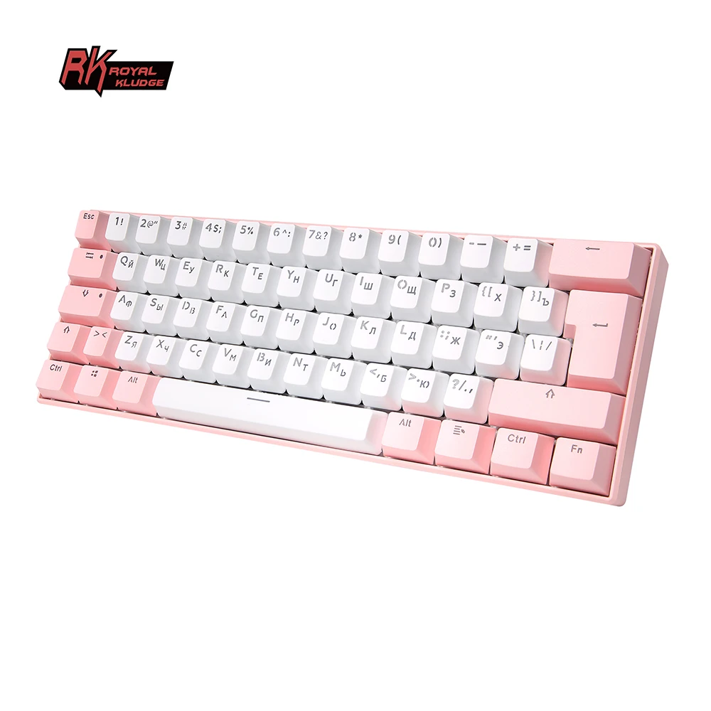 Custom doubleshot keycaps russian language mechanical keyboard with pink/blue keyboard cover 61 keys computer gaming keyboard