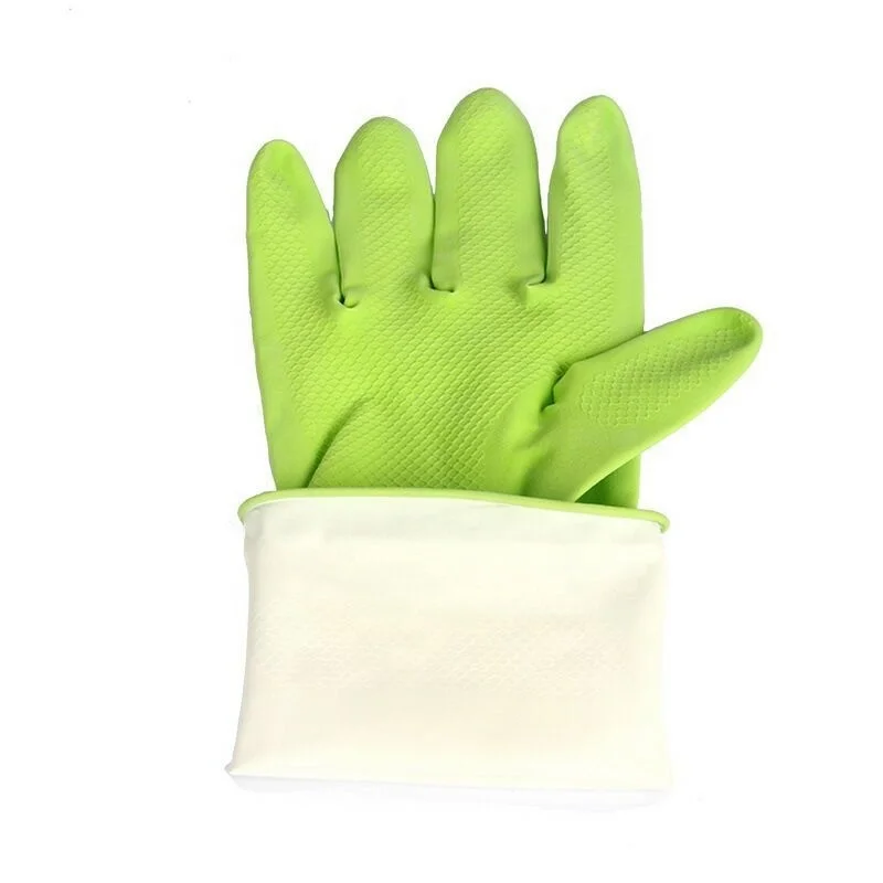 Factory Reusable Orange Color Flocklined Latex Household Cleaning Glove
