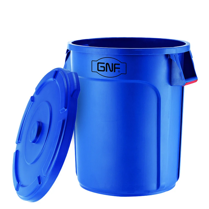 Industrial 75 / 121L Blue Round Plastic Garbage Bucket With Lid Storage Containers Garage 20 Gallon Trash Cans