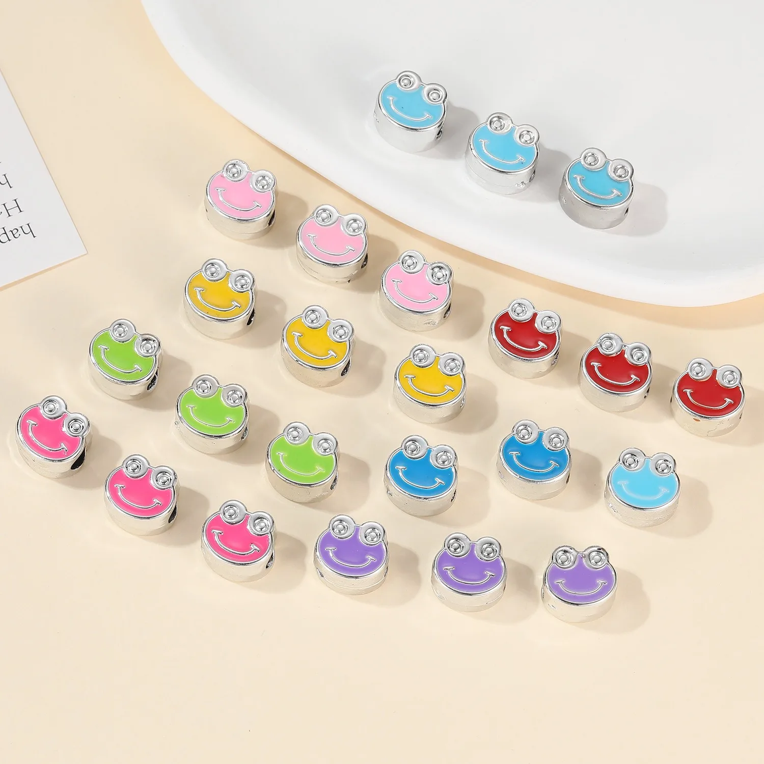 Cartoon Resin Large Hole Beaded enamel Cute Colorful Frog Beaded Bracelet Necklace Weaving Rope Loose Beads