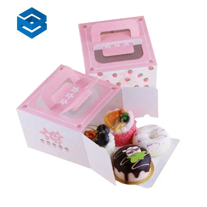 Ribbon Cake Packaging Box Cake Boxes Packaging with Handle Transparent Food Grade Baked Goods Packaging 10 Inch 12 Inch 500 Pcs