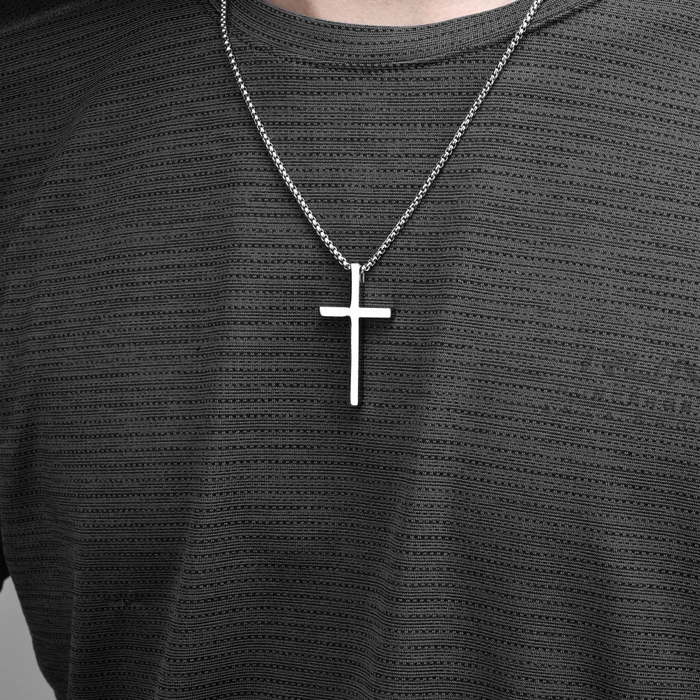 Style Simple Titanium Steel Cross Necklace Glossy Niche Personality Men And Women Wear With Stainless Steel Sweater Chain
