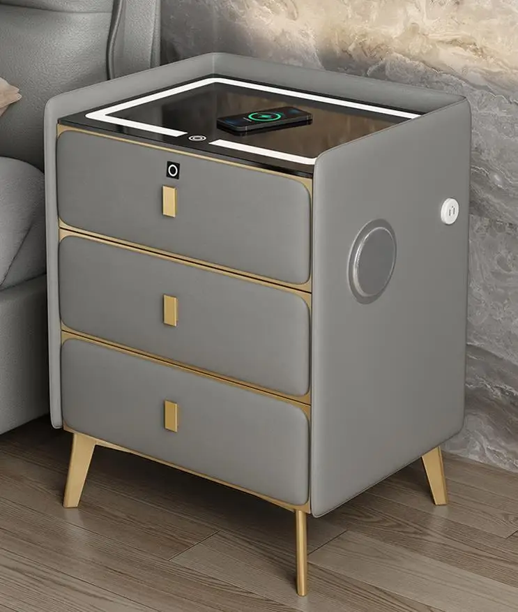 Роскошный Деревянный умный прикроватный столик для спальни отеля с беспроводной Usb зарядкой и 3 выдвижными ящиками