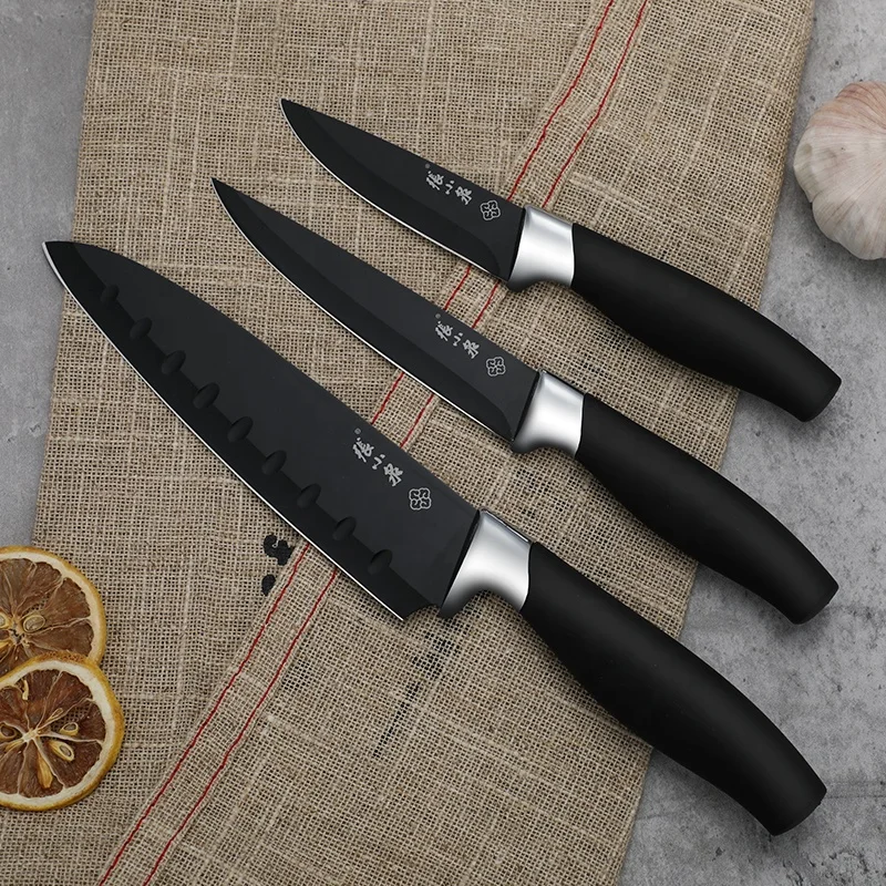 Factory price 3pcs chef knife set  stainless steel blade contoured handle set of kitchen knives