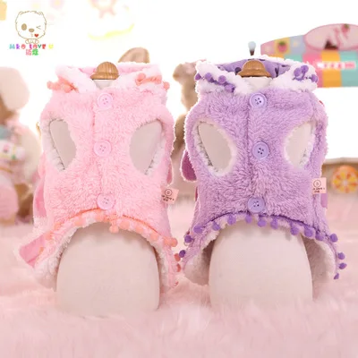 Pet dog Winter fleece Clothes Overcoat bowknot dog cute soft rabbit with long ear hoodies