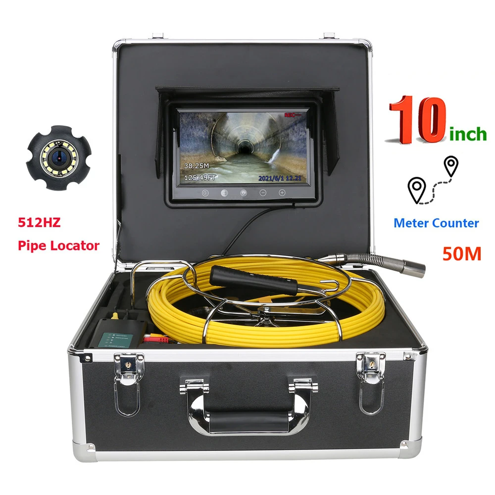 10 inch monitor 50M 512hz locator sonde camera pipe inspection Industrial Endoscope drain sewer Meter Counter camera 22mm