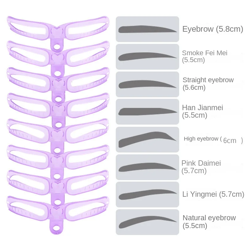 Handheld Eyebrow Card and Full Set of 8 Auxiliary Three-Dimensional Stencils for Ladies for Beginners