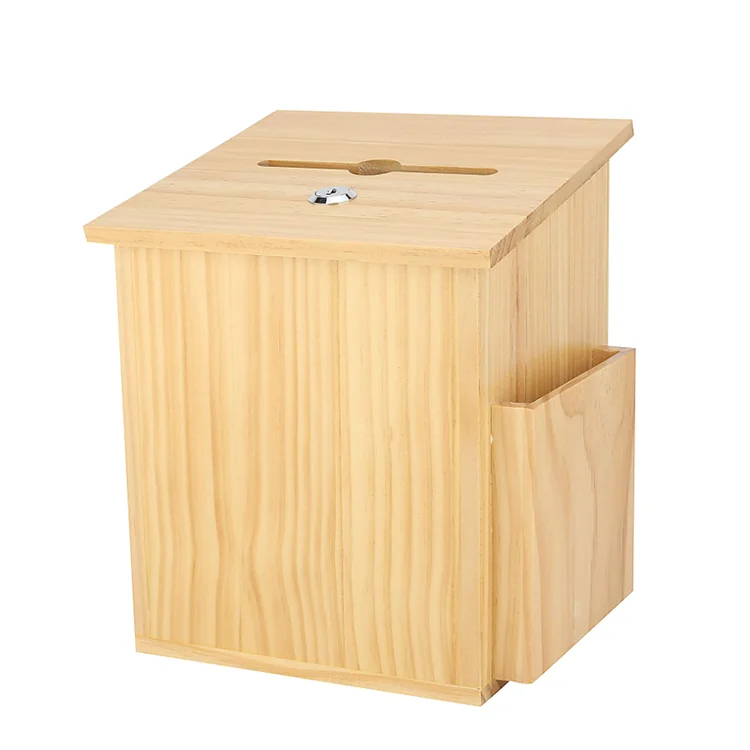 
High Quality Society Welfare Fundraising With Lock Countertop Solid Wood Donation Box 