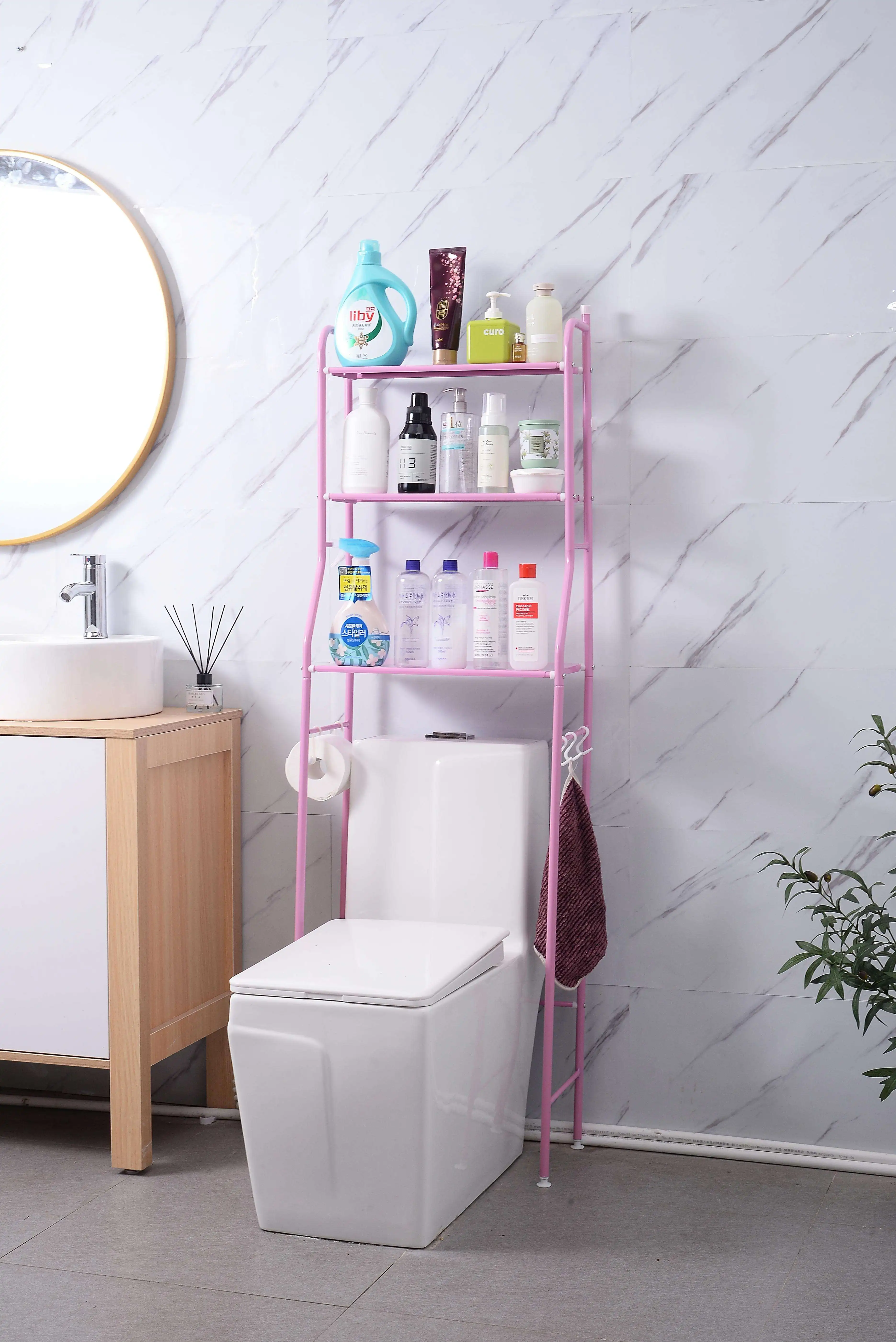 3 Layer Toilet Rack Metal Bathroom Over the Toilet Sailboat Storage Rack Multi-functional Balcony Washing Machine Shelf