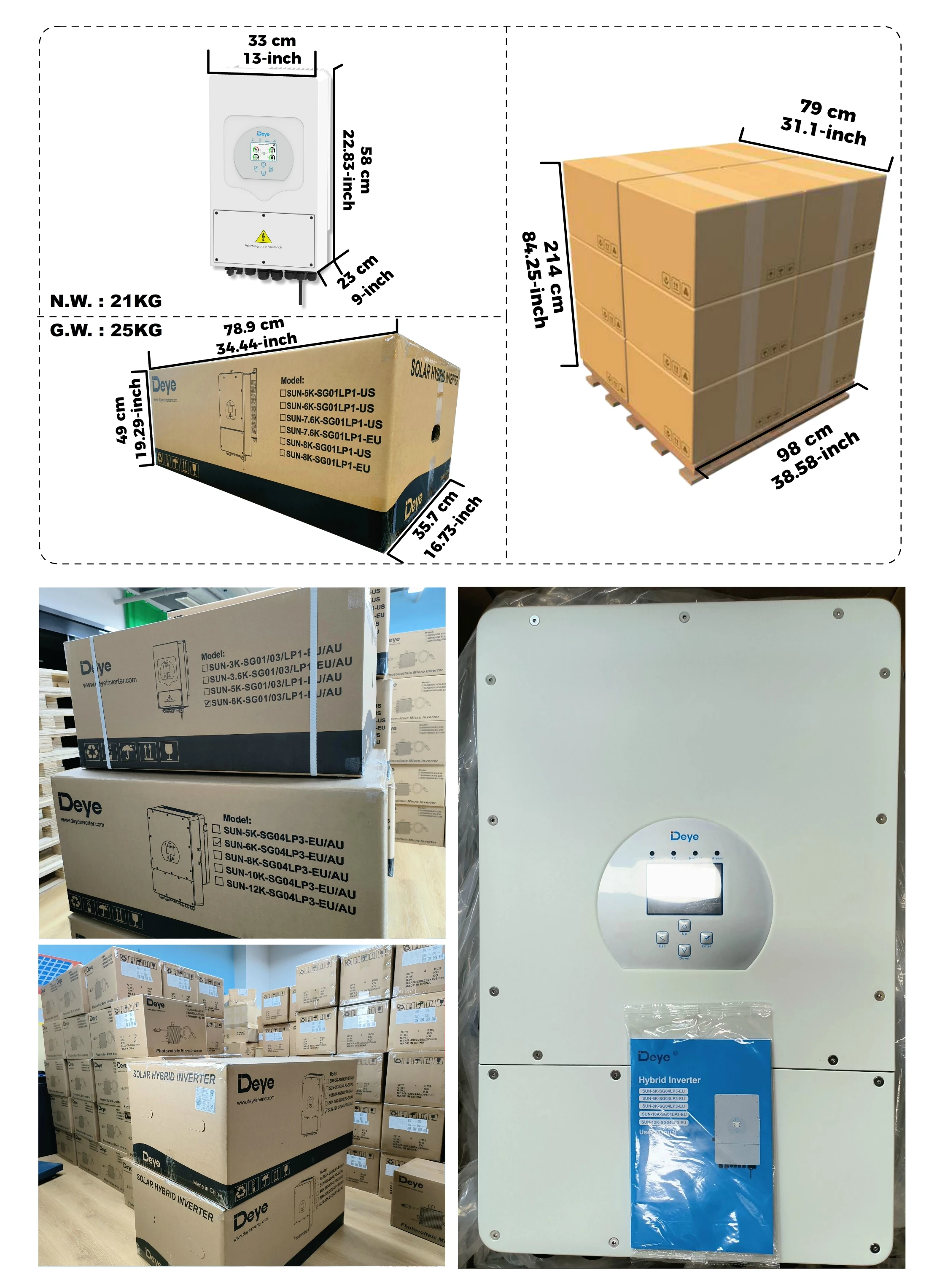 Deye Sun5K-SG03LP1-EU 3.6/5/6KW 2MPPT Single Phase Hybrid Inverter split phase inverter 120v 240v Deye