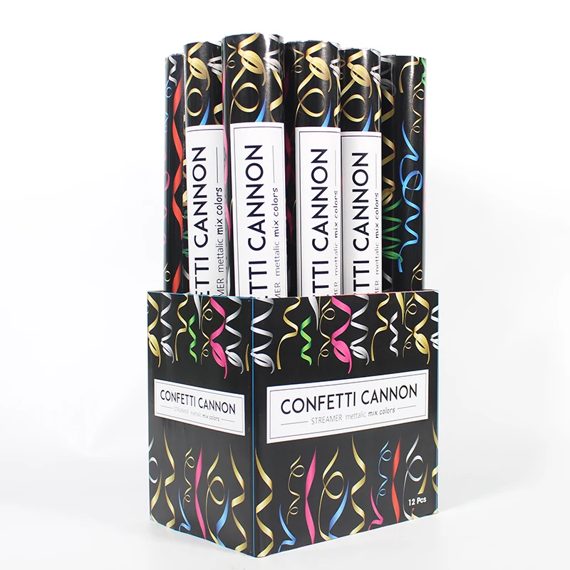 Сервис OEM сувениры для вечеринок черный пустой Поппер конфетти воздушные Сжатые пружины попперы