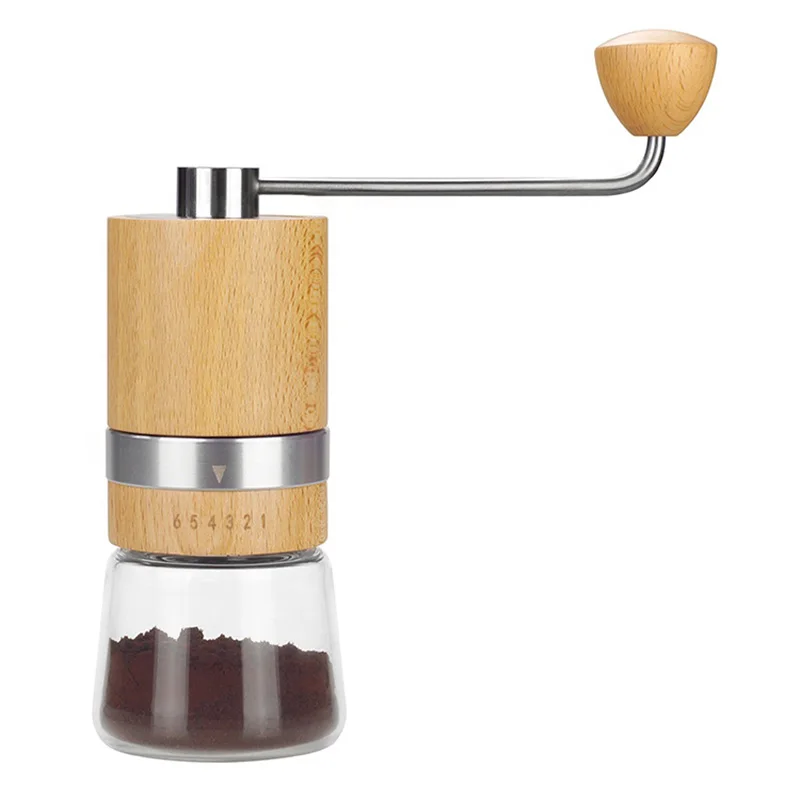 Beech wood head coffee grinder/coffee mill, 6 setting adjustable coffee bean grinder