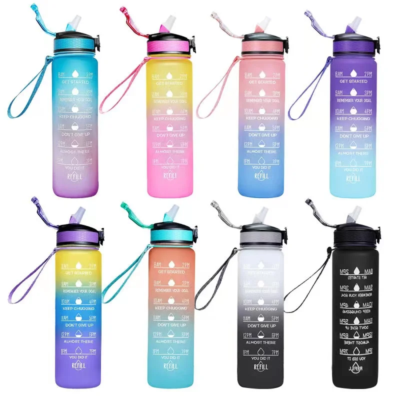 FINE OCEAN Eco-Friendly 1L Sports Water Bottle New Factory PET Material Motivational for Travel and Protein Customizable Logo