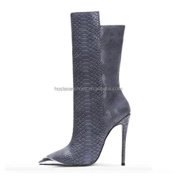 Hoslasen shoes yellow crocodile leather luxury high heel pointy toe women ankle boots sexy shoes zipper up fashion girls shoes