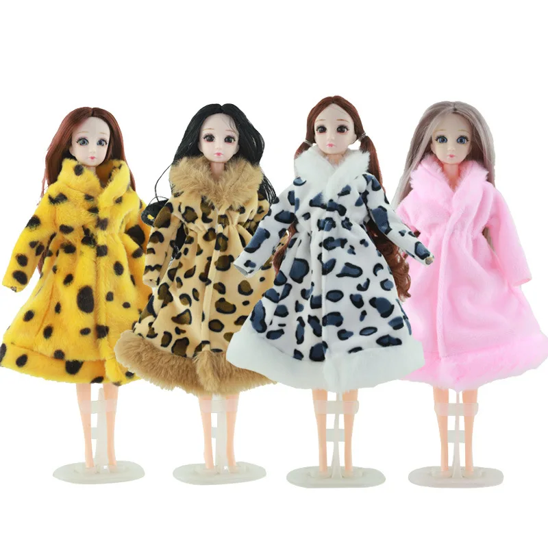 Newest 1/6 Doll 30cm BJD Doll Fashion Leopard Printing rabbit fur Coat Clothes For DIY Dolls