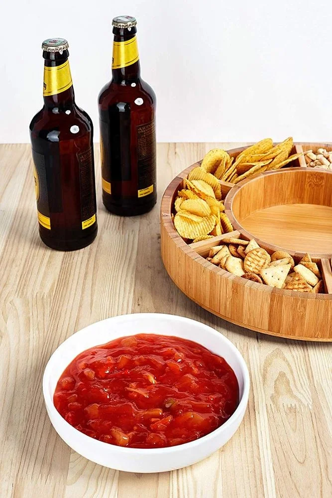 Rotating bamboo taco serving platter serving tray