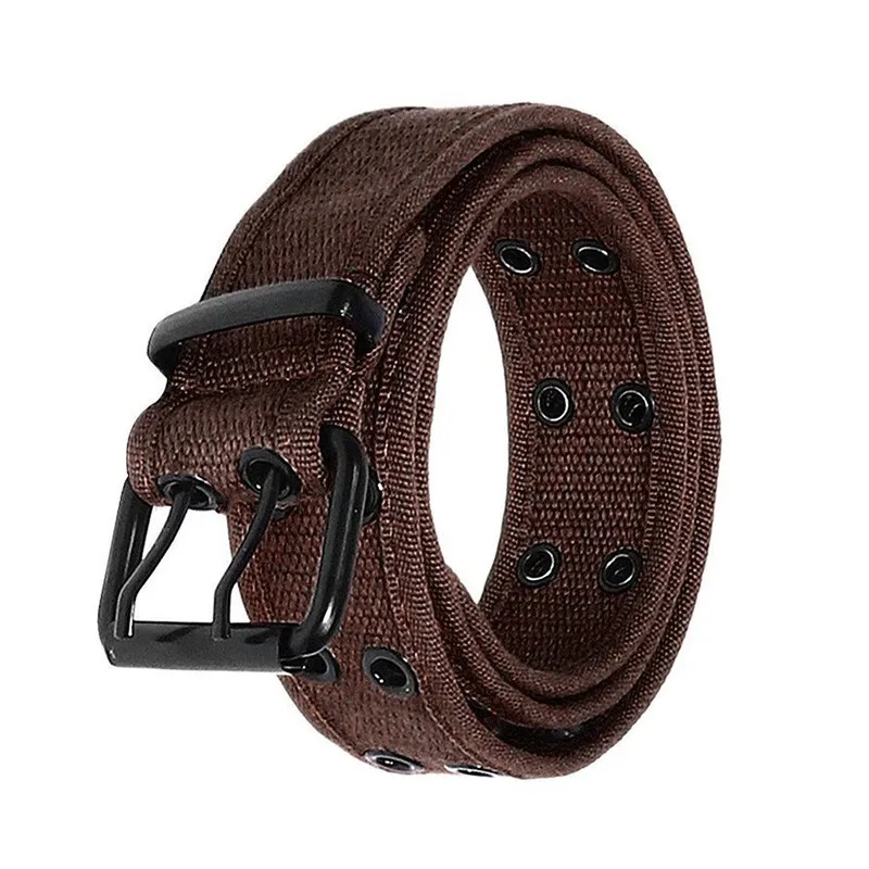 Factory Wholesale Custom Double Grommet Hole Braided Canvas Woven Web Belt With Metal Buckle Canvas Belt