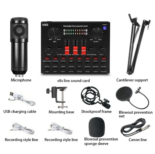 [ Kit ] Amazon top seller Condenser Microphone & Microphone Stand With v8 Sound Card Podcast Equipment For Live Stream