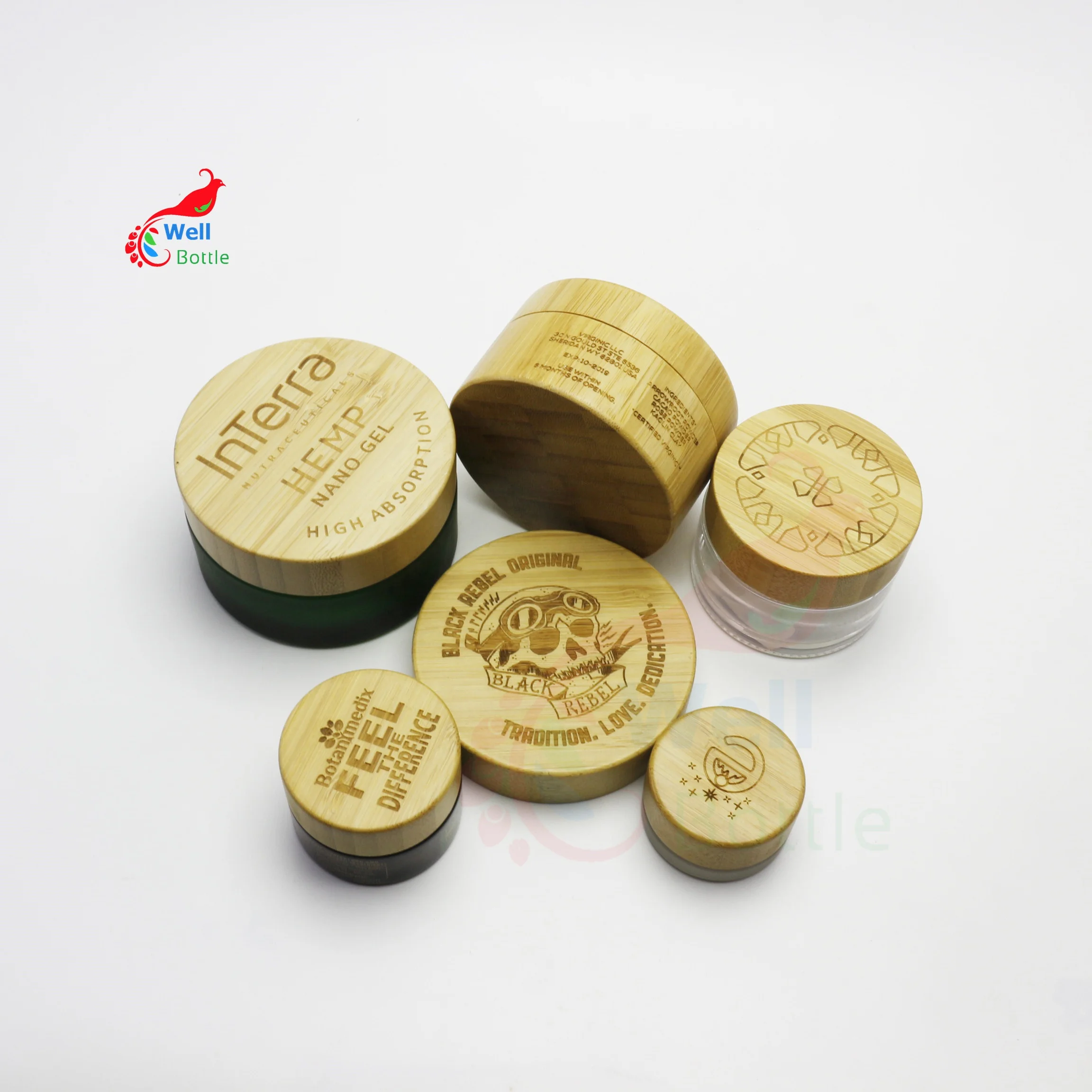 5 г 15 30 50 100g прозрачный зеленый Янтарная Косметическая матовые стеклянные банки бамбуковая упаковка с бамбуковой крышкой