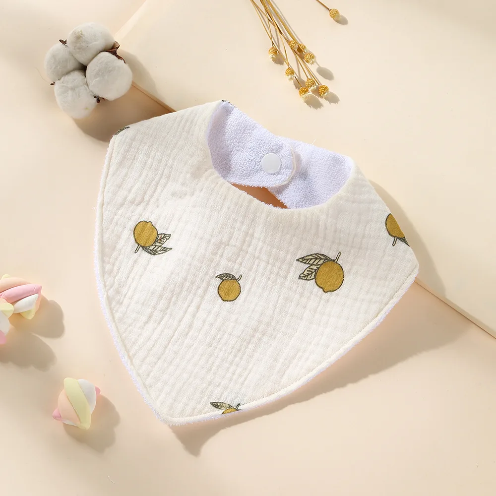 Wholesale Printed Custom Very Absorption Wholesale Certified Waterproof Bamboo Bib 100% Cotton Triangular Baby Bibs With Button