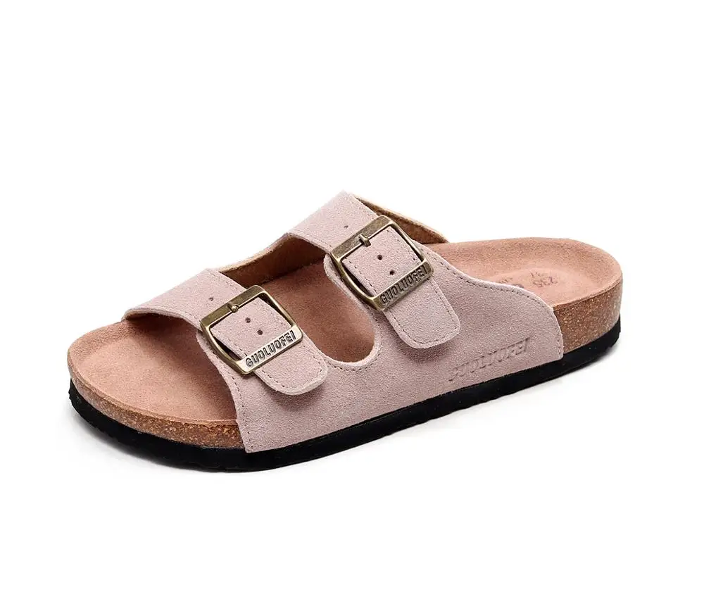 
2019Newest design high quality best price summer women slipper Flower Pattern Printing Double Buckle Cork Slipper 