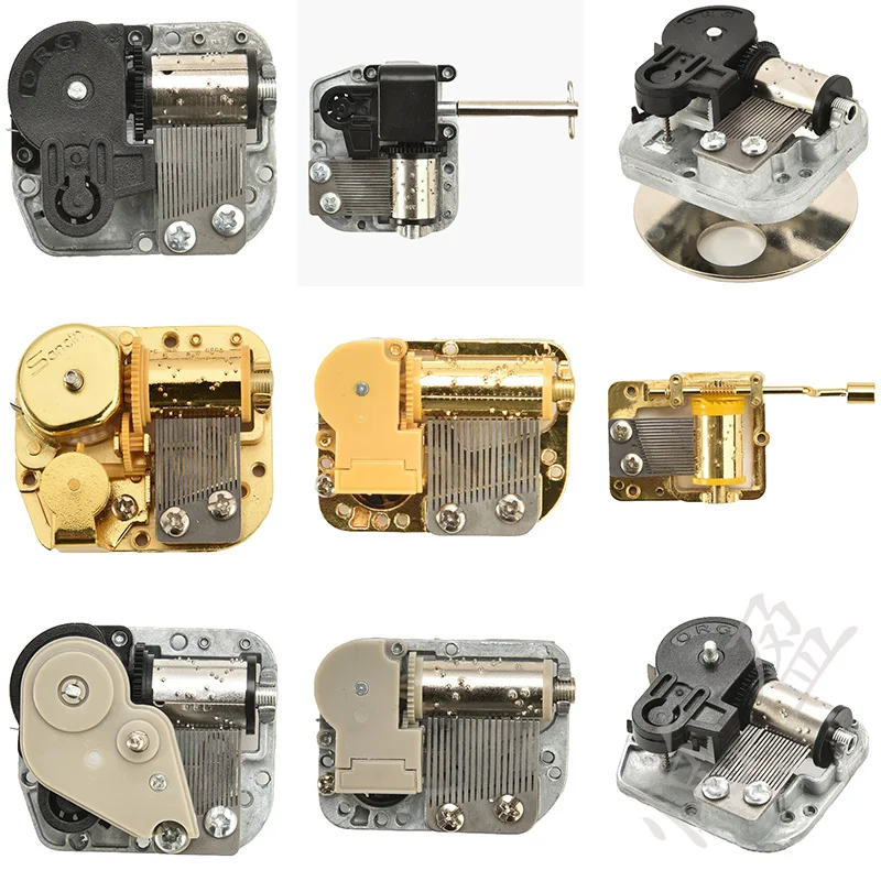 18 note musical movement  for music box with extended winding shaft on the top golden  music box  mechanism