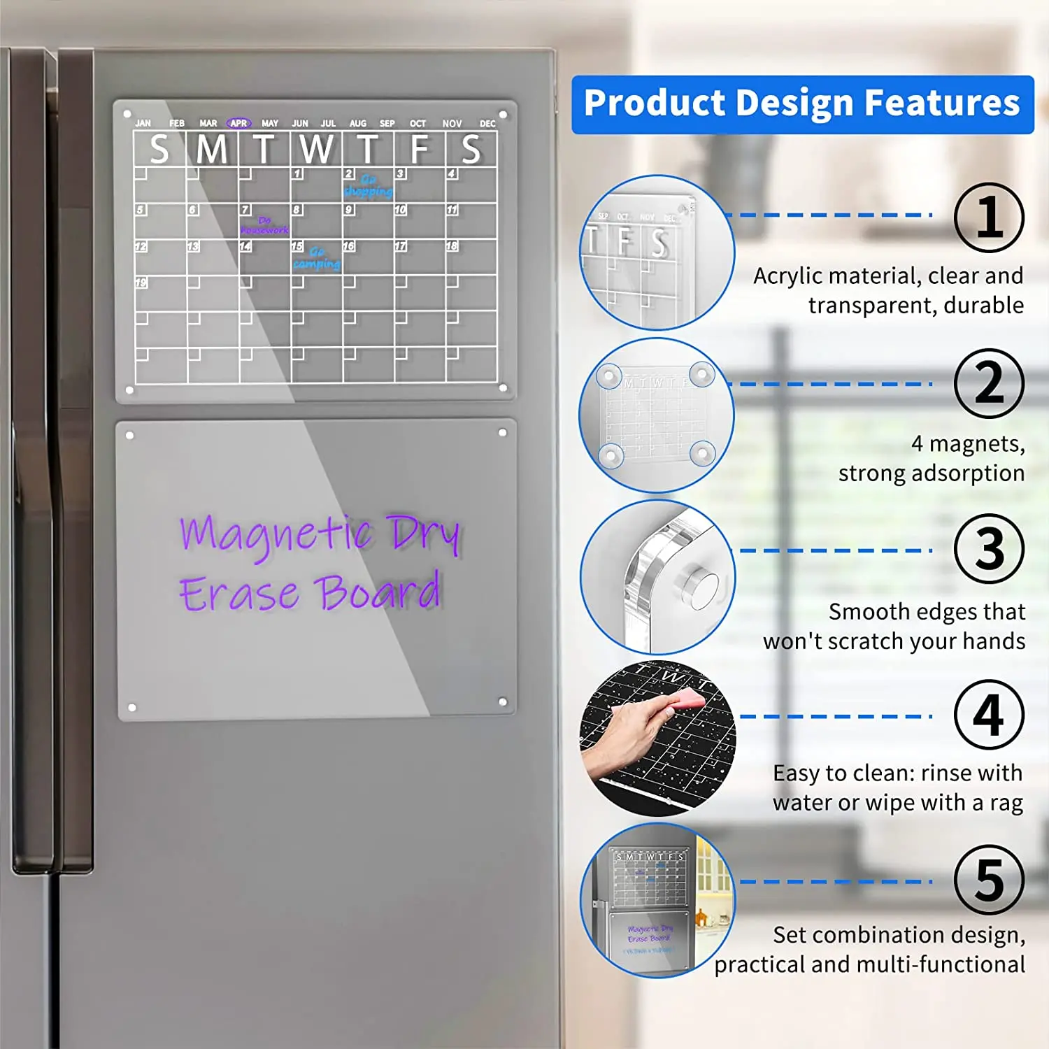 Custom Reusable Clear Acrylic Magnetic Dry Erase Board Calendar Planner for Fridge