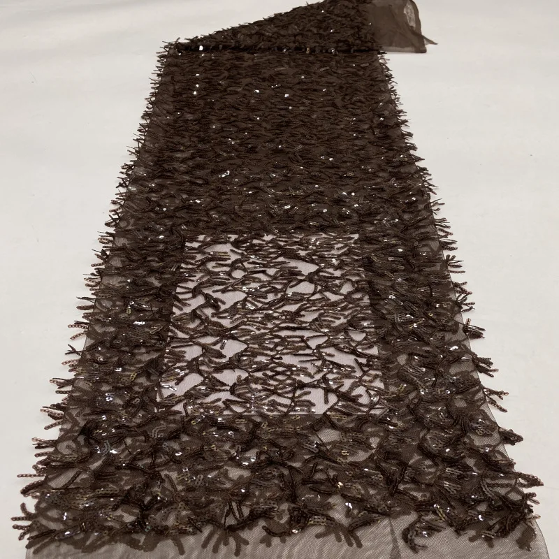 2025 wholesale Luxury Brown sequin dance pants tulle Sexy tassel fringe embroidery lace fabric