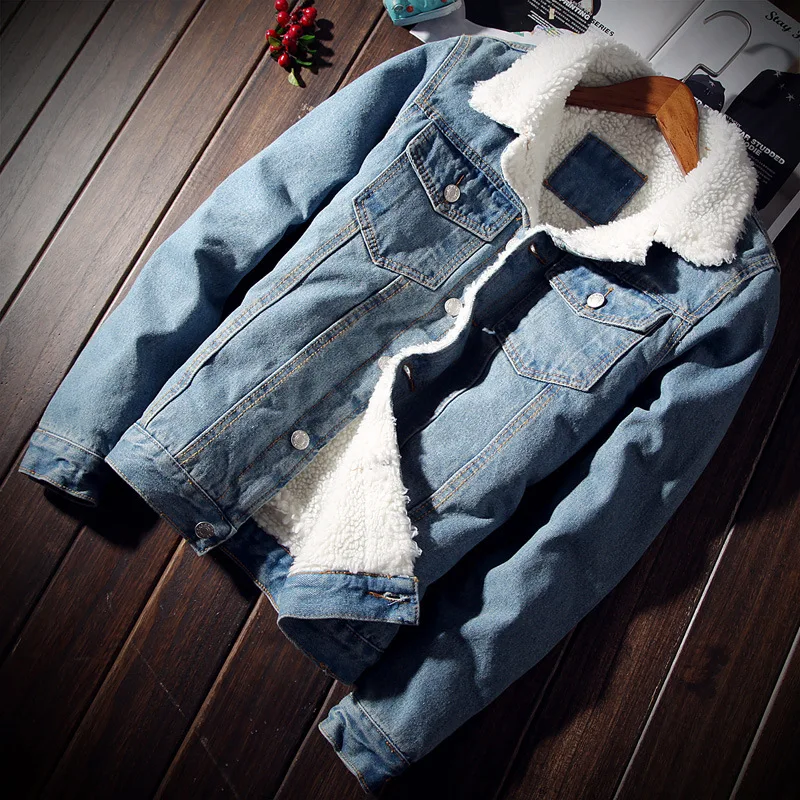 Модная зимняя мужская куртка Demin Velvet из овечьей шерсти мужское пальто 2021 толстые джинсовая куртки большого