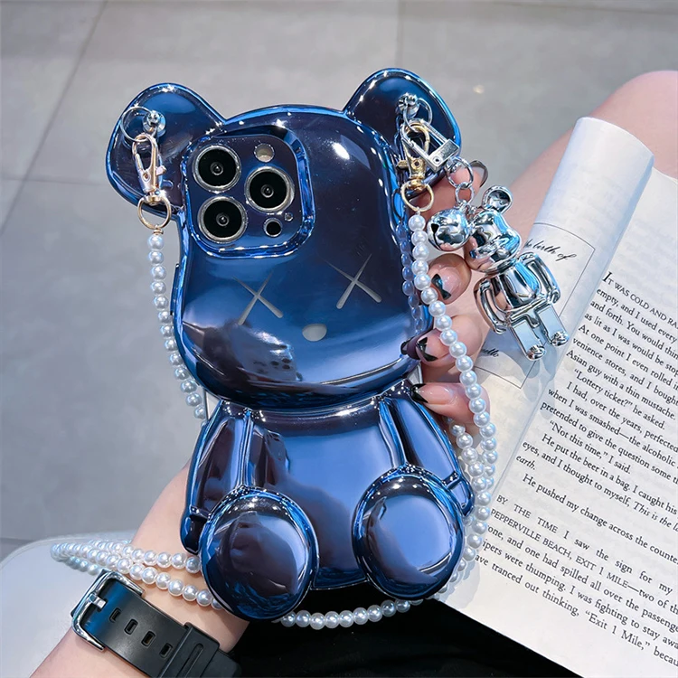Luxury Electroplate 3d Bear Phone Case For Iphone 13 12 11 Pro Max Xs Xr Shockproof Silicone Mobile Phone Case Cover