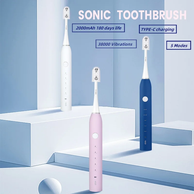 2000 мАч Водонепроницаемая электрическая зубная щетка IPX7 с 5 режимами и 4 насадками производственный