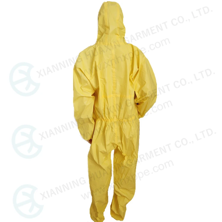 Yellow hazardous chemical resistant suit