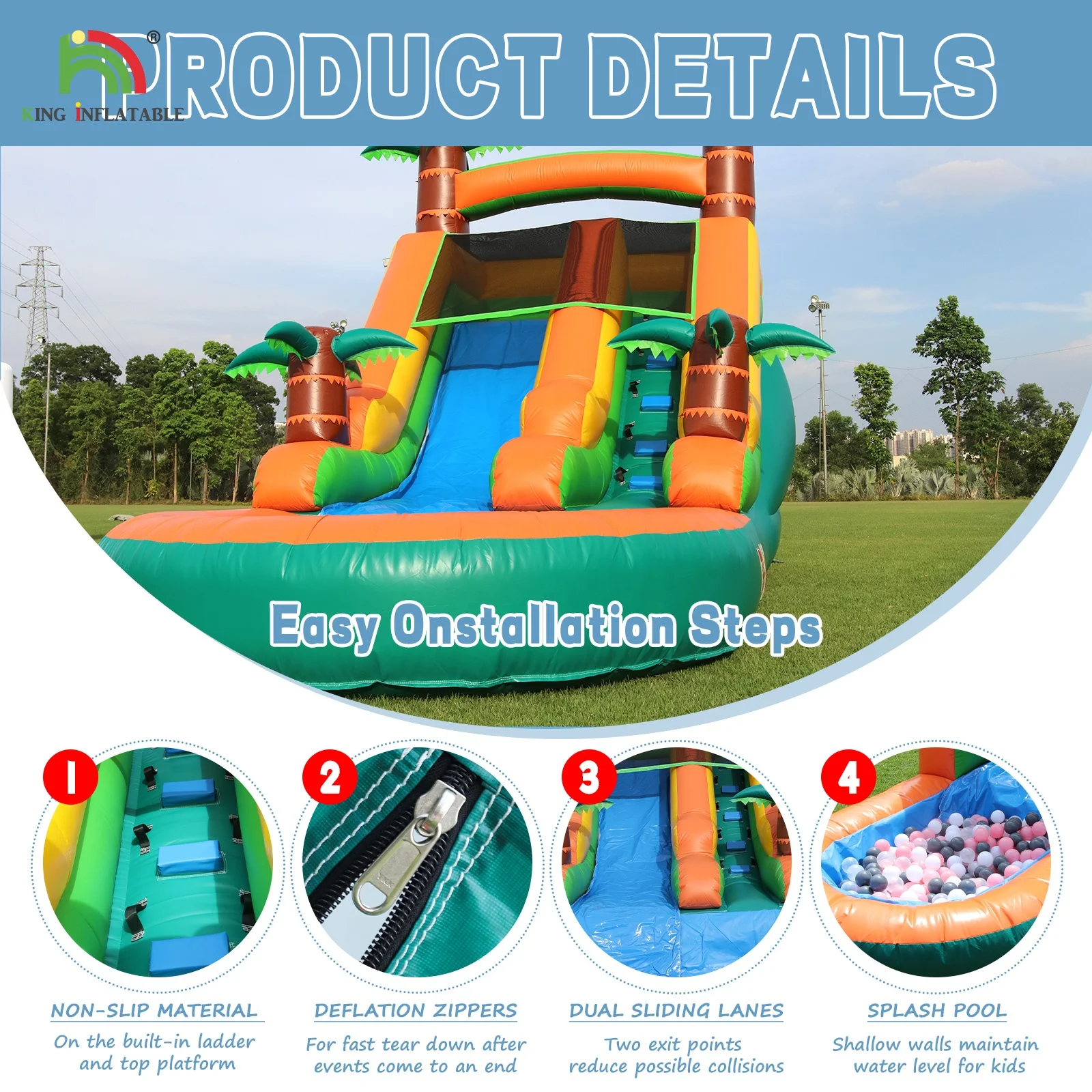 Commercial Bouncy Castle Water Slide Inflatable Tropical Fiesta Breeze Kids Adults Inflatable Water Slide with Pool