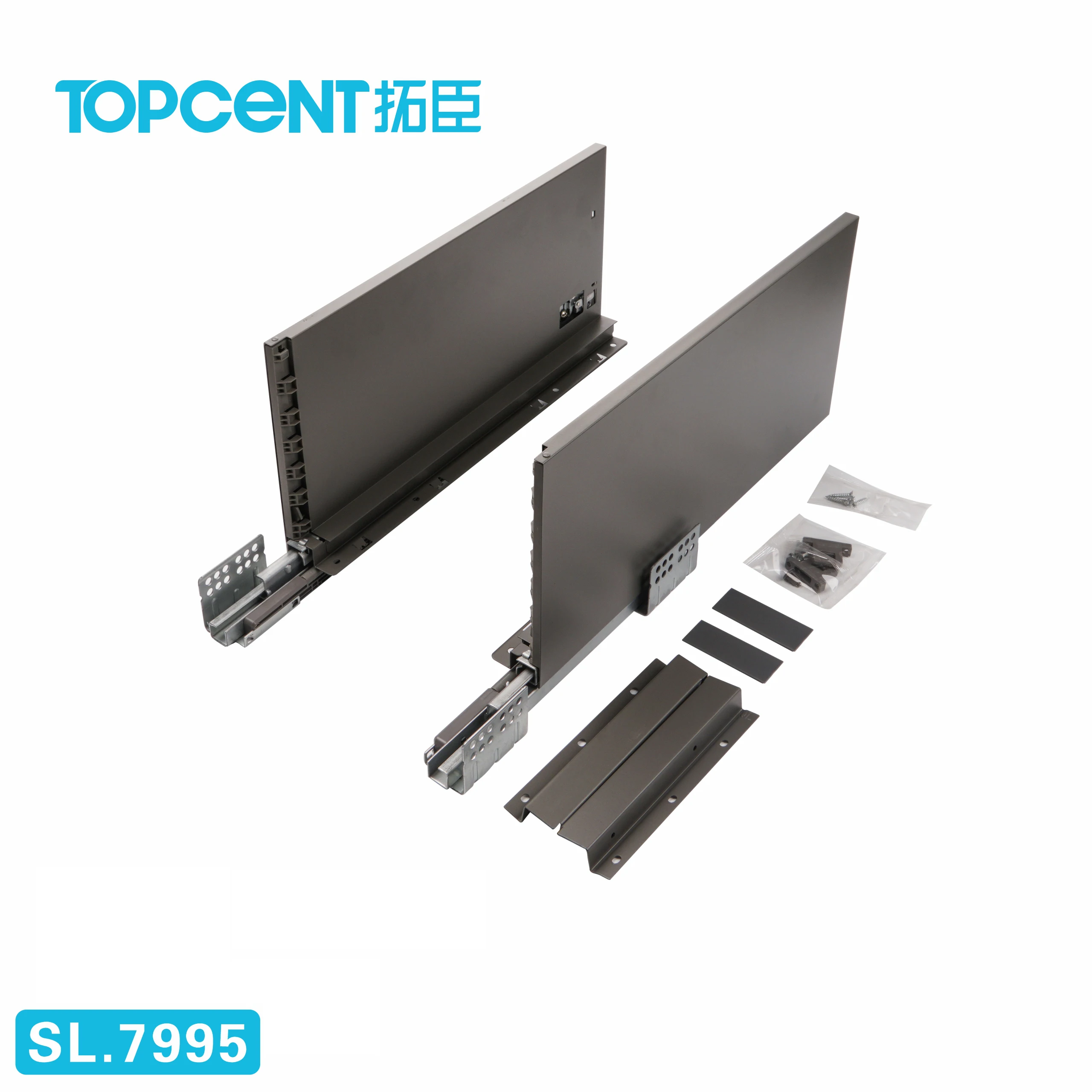 TOPCENT, Тандемная коробка, полностью удлиняющийся мягкий закрывающийся ящик, скользящий металлический ящик с бампером, скользящая роликовая дорожка