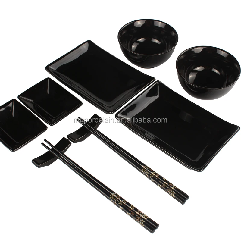 12 pcs shinny black japanese ceramic sushi set&stoneware tableware HT-077-1