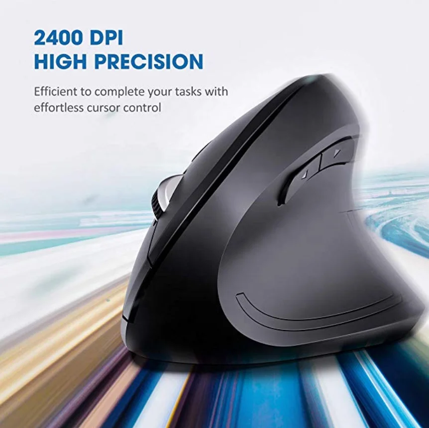 2019 New Arrival Ergonomic Vertical Wireless Mouse 2.4G USB Portable Optical Mouse-Reduce Wrist Pain, 6 Buttons 4 Adjustable DPI