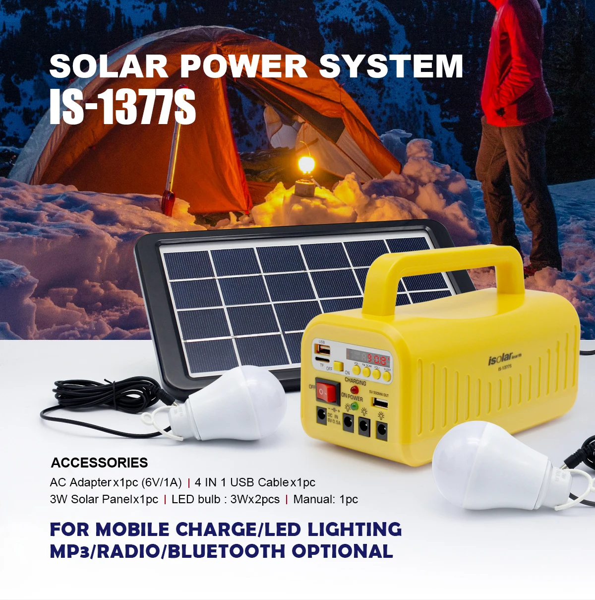 IS-1377S/BT Off Grid Small Music Mini Portable Audio Speaker Usb Radio Solar Power Panel  Kit System Energy Generator