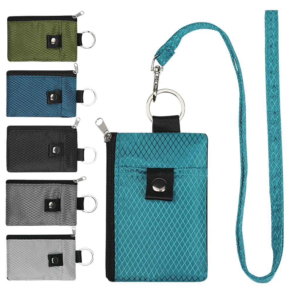 Minimalist RFID Blocking Small Wallet with ID Window Waterproof Zip ID Case Wallet with Lanyard Keychain for Travel