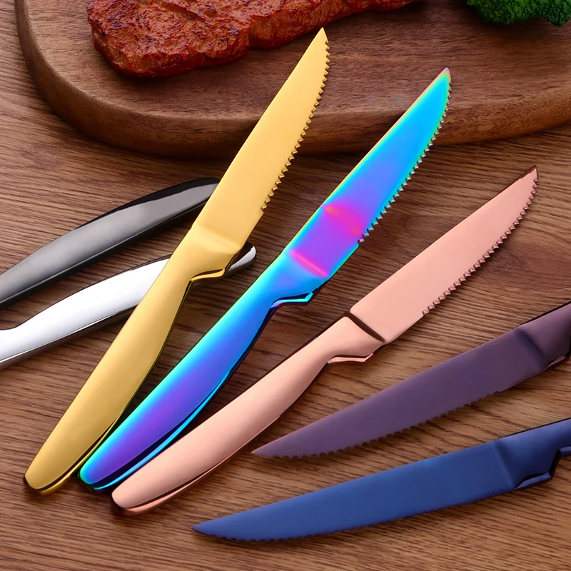Knife Stainless Steel Serrated Sharp Blade Copper Steak Knife